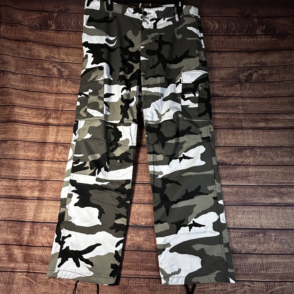 Backbone Mens Paratrooper Military Camo Cargo Pants White Grey Black 42 NWT